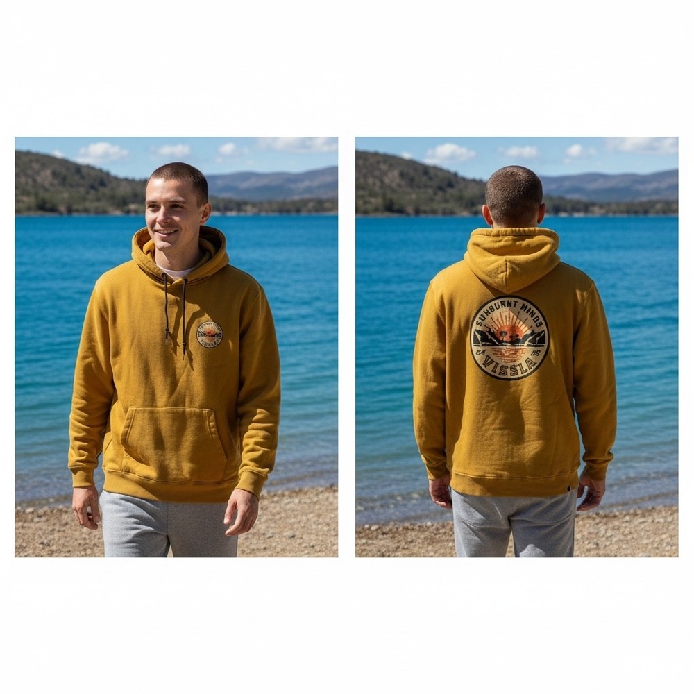 Vissla Mens Sunburnt Minds Graphic Pullover Hoodie Mustard Yellow M601UCOA Large